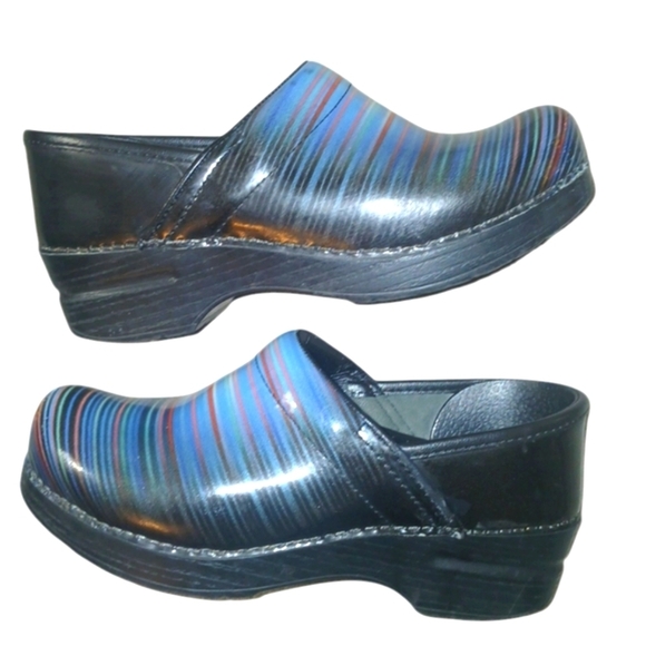 Dansko Blue Rainbow Striped Cogs Women's size 6